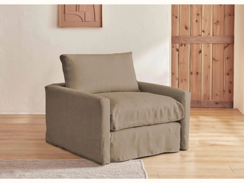 Fauteuil large en lin LENO - 80 cm
