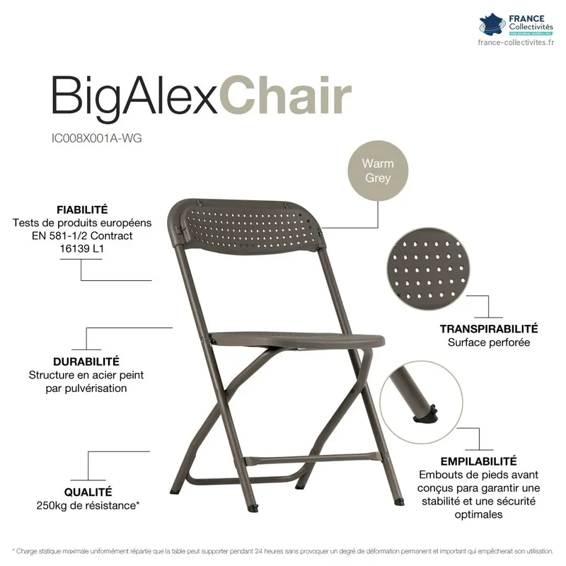 Chaise polypro pliante perforée Bigalex "Classic Collection"