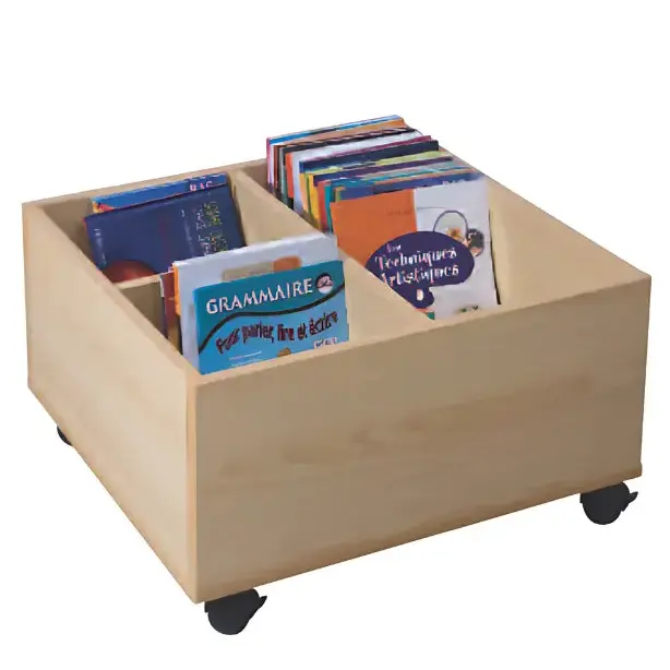 Bac à livres 3 cases sur roulettes
