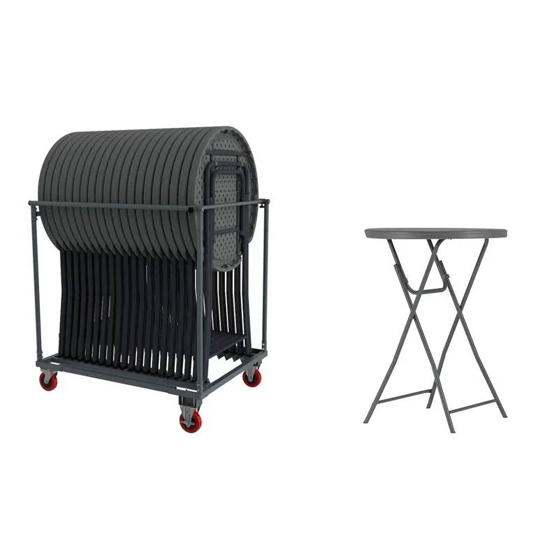 Pack 20 mange-debout pliants Ø 80 cm + chariot Cocktailtrolley "Classic Collection"