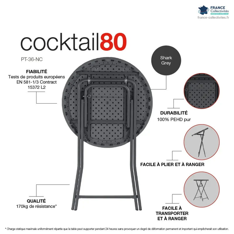 Pack 20 mange-debout pliants Ø 80 cm + chariot Cocktailtrolley "Classic Collection"