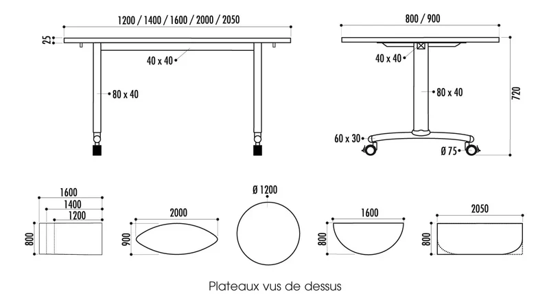 Table basculante ronde 120 cm mélaminé