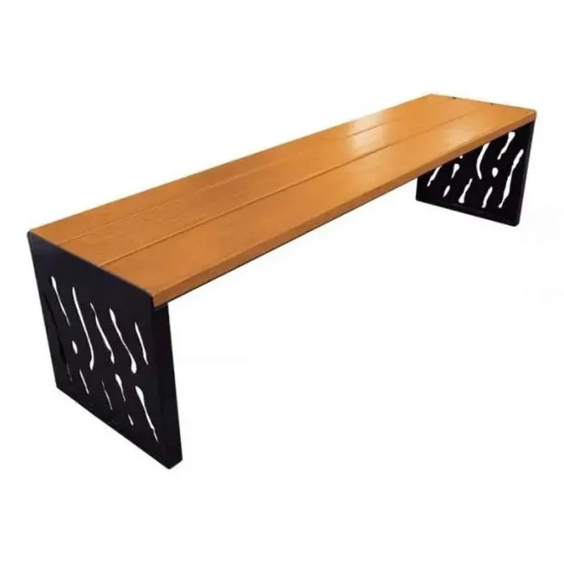 Banquette Venise acier et bois 1 800 mm sans dossier, 3 lames bois exotique 36 mm lasurées