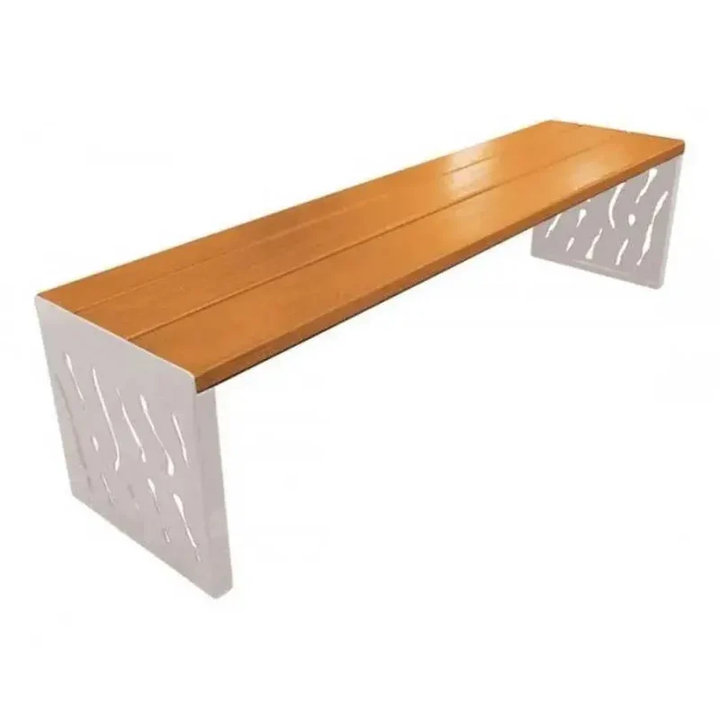 Banquette Venise acier et bois 1 800 mm sans dossier, 3 lames bois exotique 36 mm lasurées