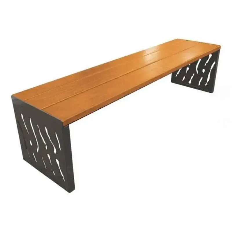 Banquette Venise acier et bois 1 800 mm sans dossier, 3 lames bois exotique 36 mm lasurées