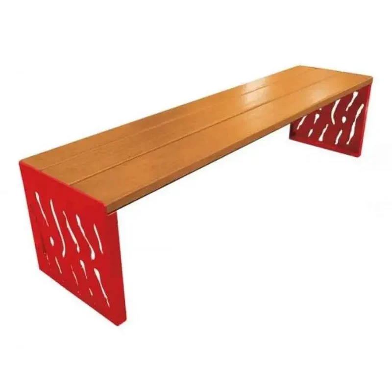 Banquette Venise acier et bois 1 800 mm sans dossier, 3 lames bois exotique 36 mm lasurées