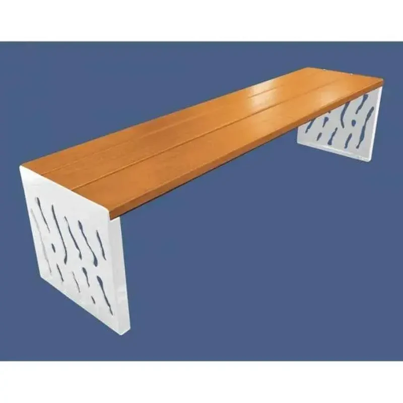 Banquette Venise acier et bois 1 800 mm sans dossier, 3 lames bois exotique 36 mm lasurées