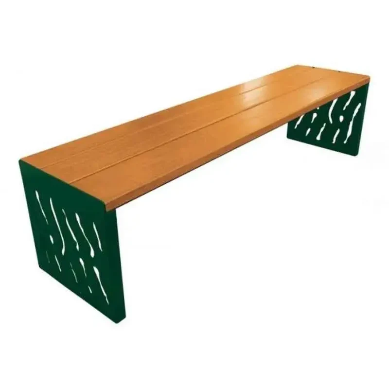 Banquette Venise acier et bois 1 800 mm sans dossier, 3 lames bois exotique 36 mm lasurées