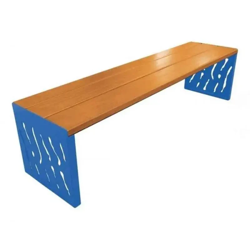 Banquette Venise acier et bois 1 800 mm sans dossier, 3 lames bois exotique 36 mm lasurées