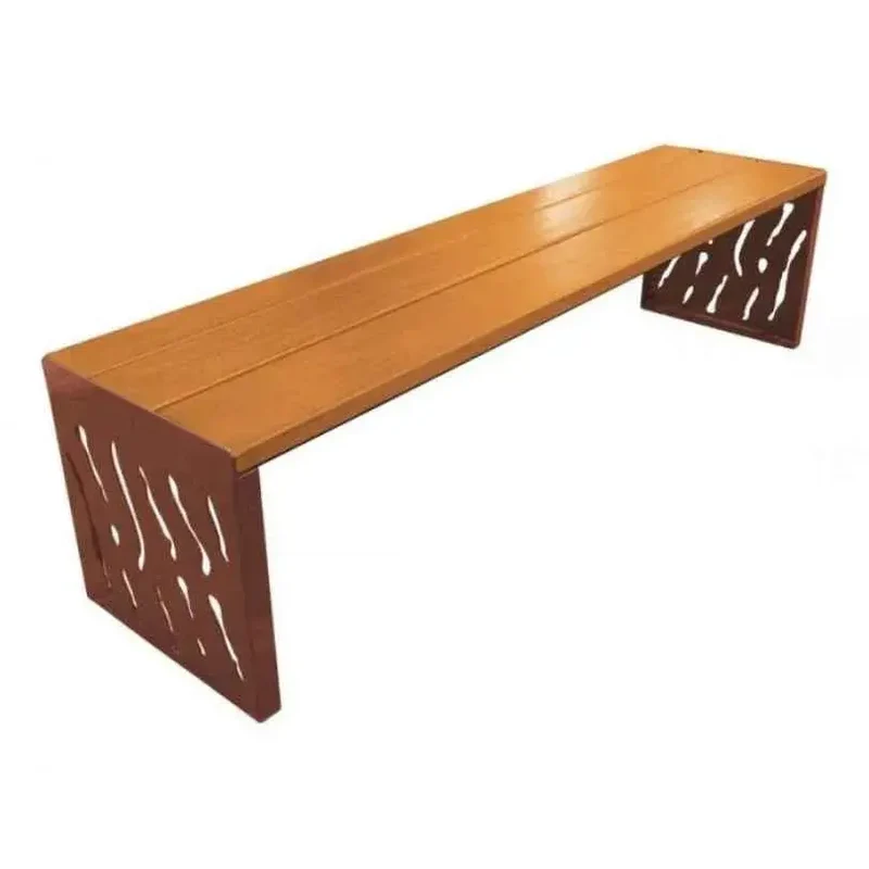 Banquette Venise acier et bois 1 800 mm sans dossier, 3 lames bois exotique 36 mm lasurées