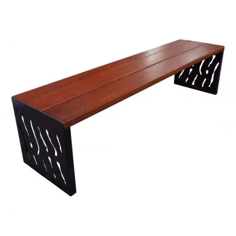 Banquette Venise acier et bois 1 800 mm sans dossier, 3 lames bois exotique 36 mm lasurées