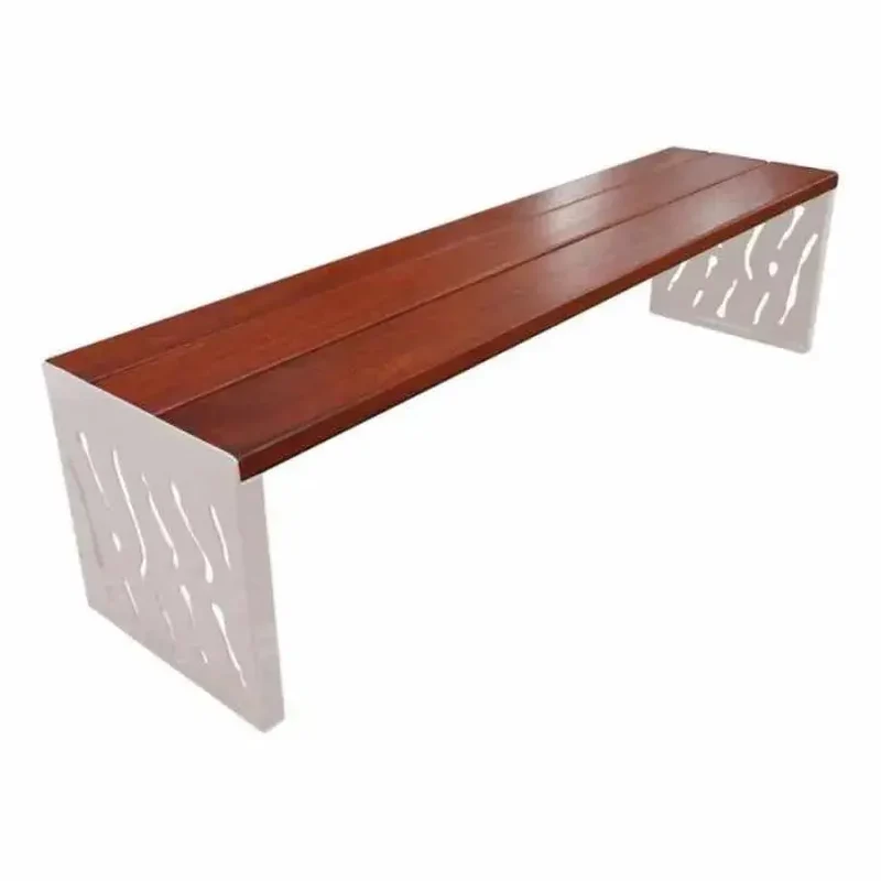 Banquette Venise acier et bois 1 800 mm sans dossier, 3 lames bois exotique 36 mm lasurées