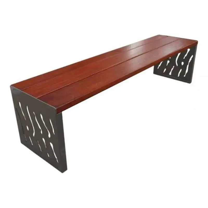 Banquette Venise acier et bois 1 800 mm sans dossier, 3 lames bois exotique 36 mm lasurées