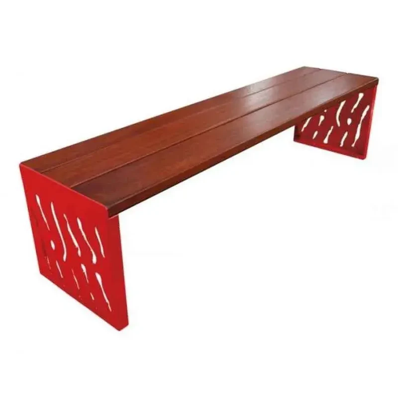 Banquette Venise acier et bois 1 800 mm sans dossier, 3 lames bois exotique 36 mm lasurées
