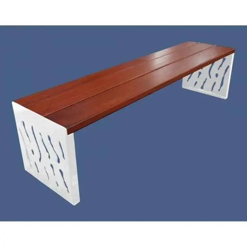 Banquette Venise acier et bois 1 800 mm sans dossier, 3 lames bois exotique 36 mm lasurées