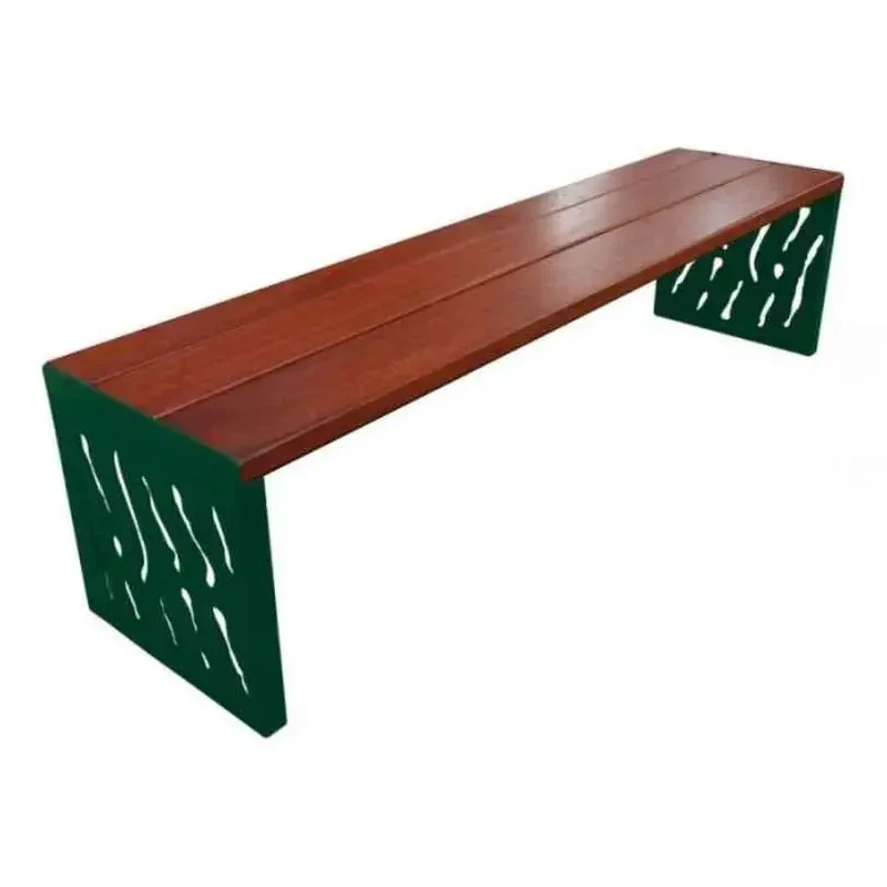 Banquette Venise acier et bois 1 800 mm sans dossier, 3 lames bois exotique 36 mm lasurées