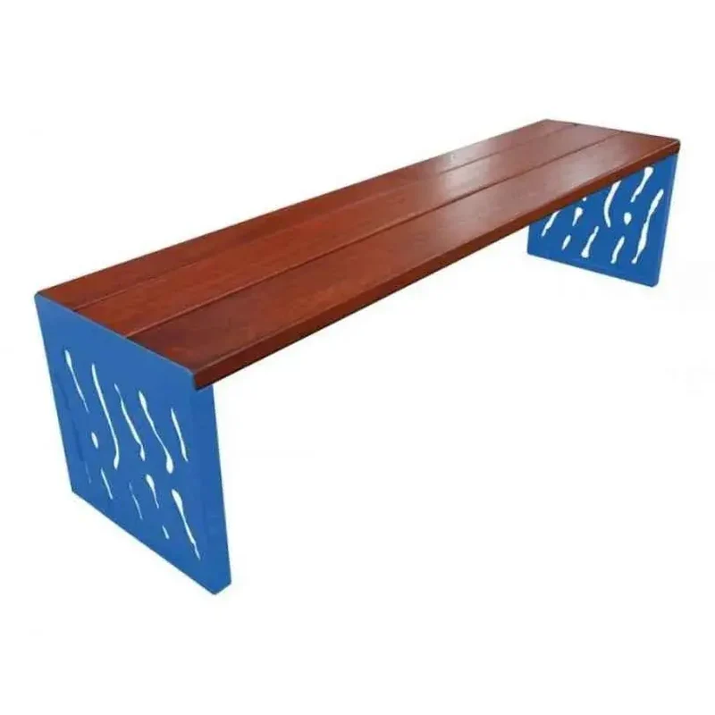 Banquette Venise acier et bois 1 800 mm sans dossier, 3 lames bois exotique 36 mm lasurées