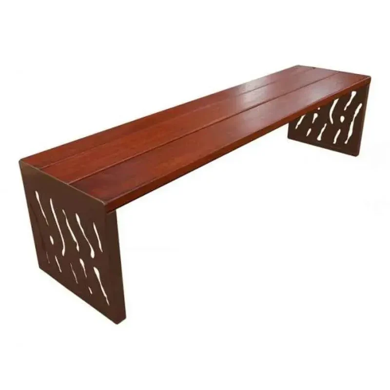 Banquette Venise acier et bois 1 800 mm sans dossier, 3 lames bois exotique 36 mm lasurées