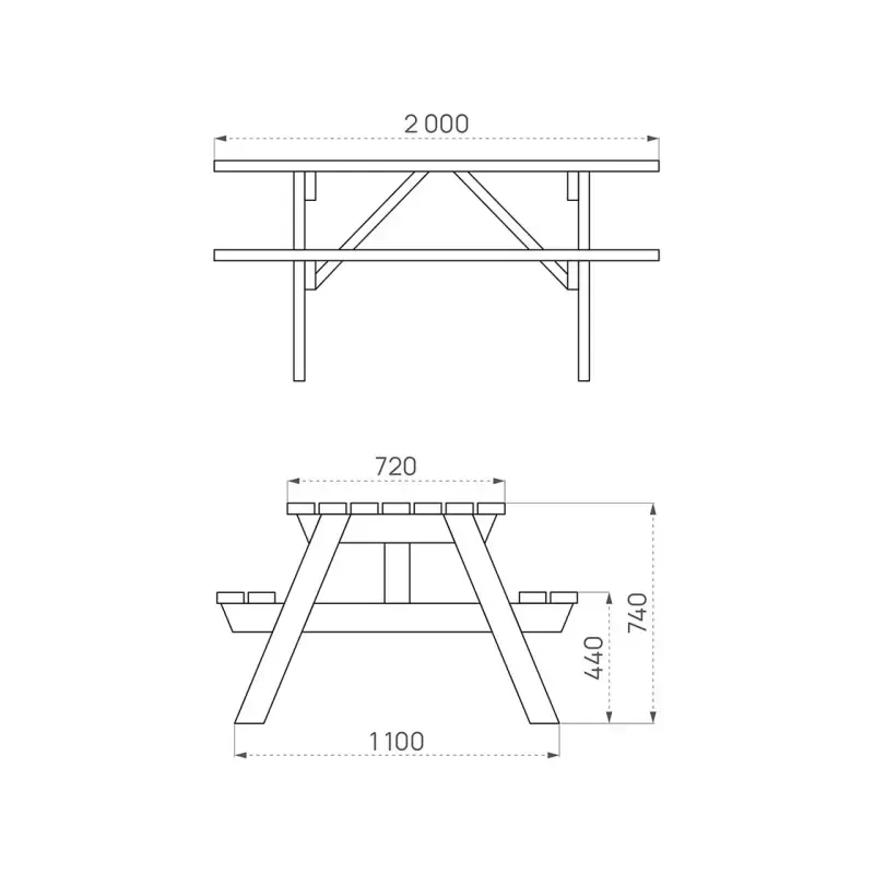 Table de pique-nique Turin Eco en bois résineux autoclave classe 4, 2 000 mm, 6 personnes, livrée pré-montée