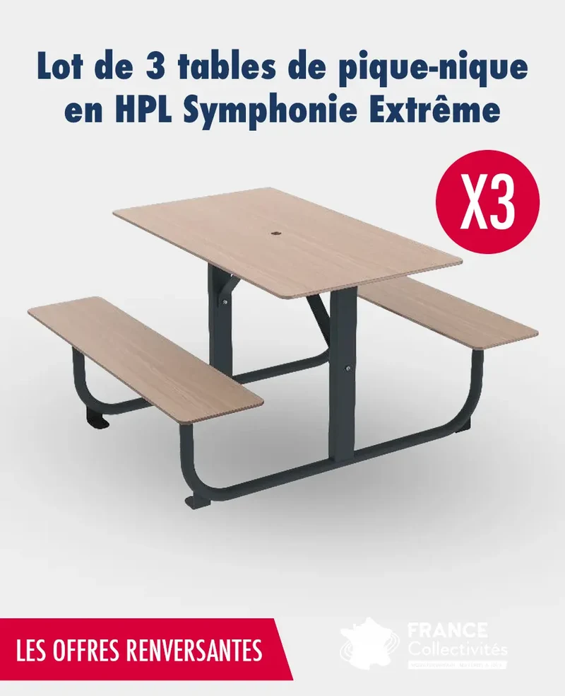 Lot de 3 tables de pique-nique en HPL Symphonie Extrême