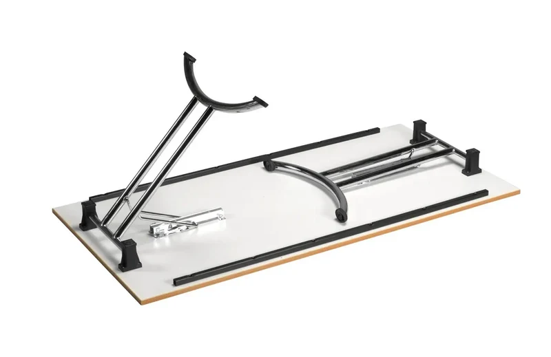 Table pliante mélaminée pieds courbés chromés