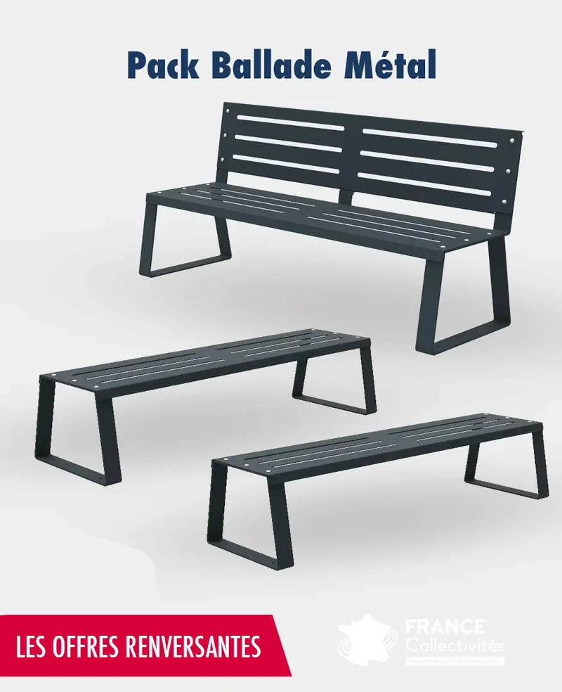 Pack Ballade Métal - 1 banc et 2 banquettes en métal