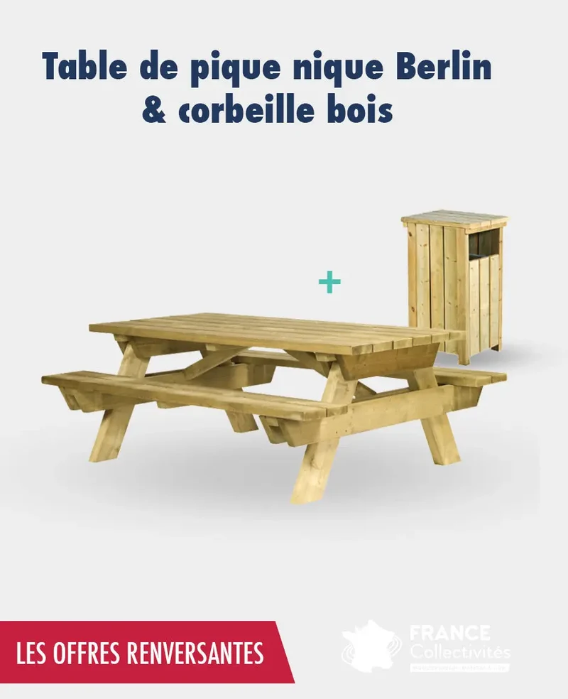 Promo 3 tables pique-nique Berlin + 2 corbeilles Alicante