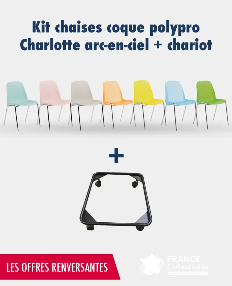 Kit chaises Charlotte arc-en-ciel avec chariot de transport