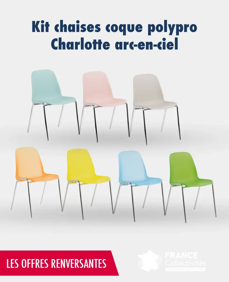 Kit chaises coque polypro Charlotte arc-en-ciel