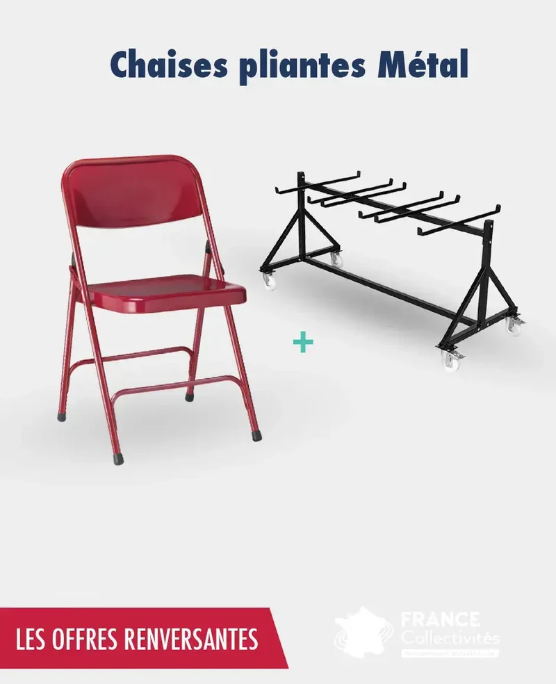 Promo 48 chaises pliantes métal + 1 chariot
