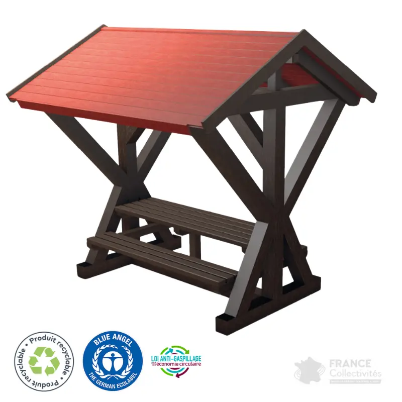 Abri banquettes et table plastique recyclé Grand Canyon