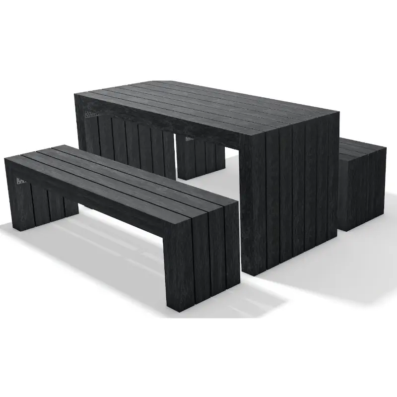 Ensemble table et bancs en plastique recyclé Calero