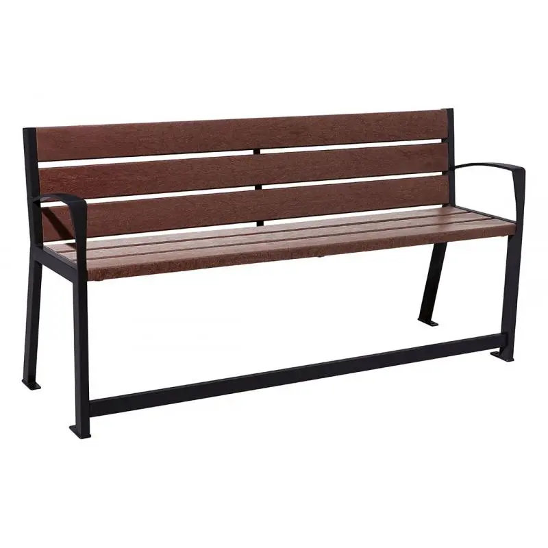 Banc plastique recyclé et acier Silaos spécial senior 1 800 mm, assise à 540 mm, accoudoirs et repose-pieds