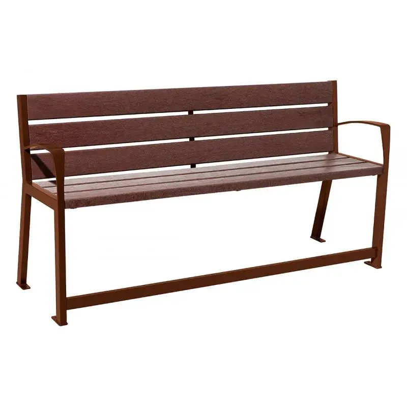 Banc plastique recyclé et acier Silaos spécial senior 1 800 mm, assise à 540 mm, accoudoirs et repose-pieds