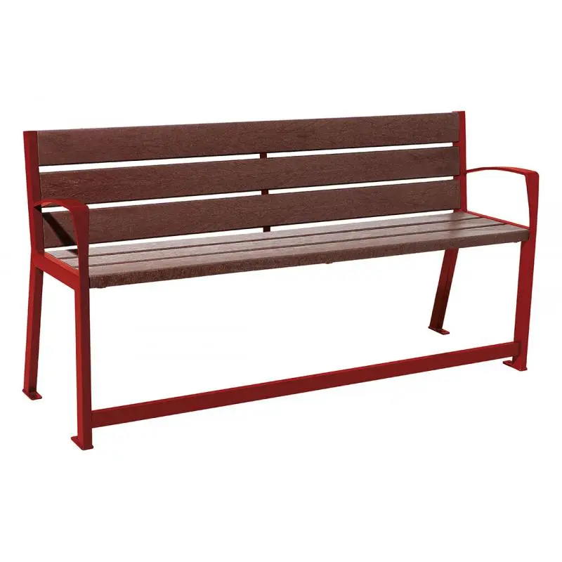 Banc plastique recyclé et acier Silaos spécial senior 1 800 mm, assise à 540 mm, accoudoirs et repose-pieds