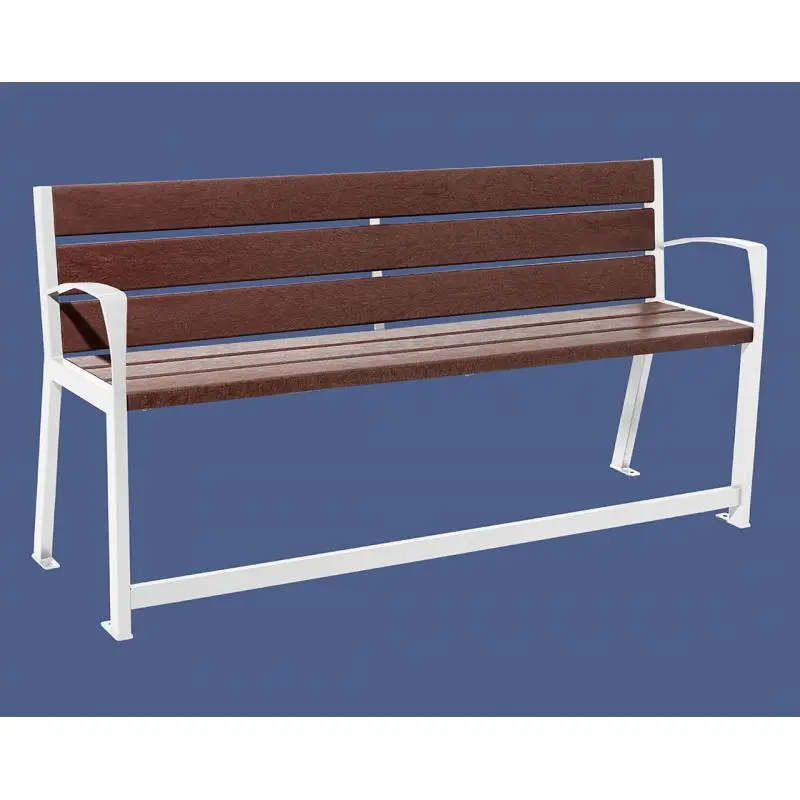 Banc plastique recyclé et acier Silaos spécial senior 1 800 mm, assise à 540 mm, accoudoirs et repose-pieds