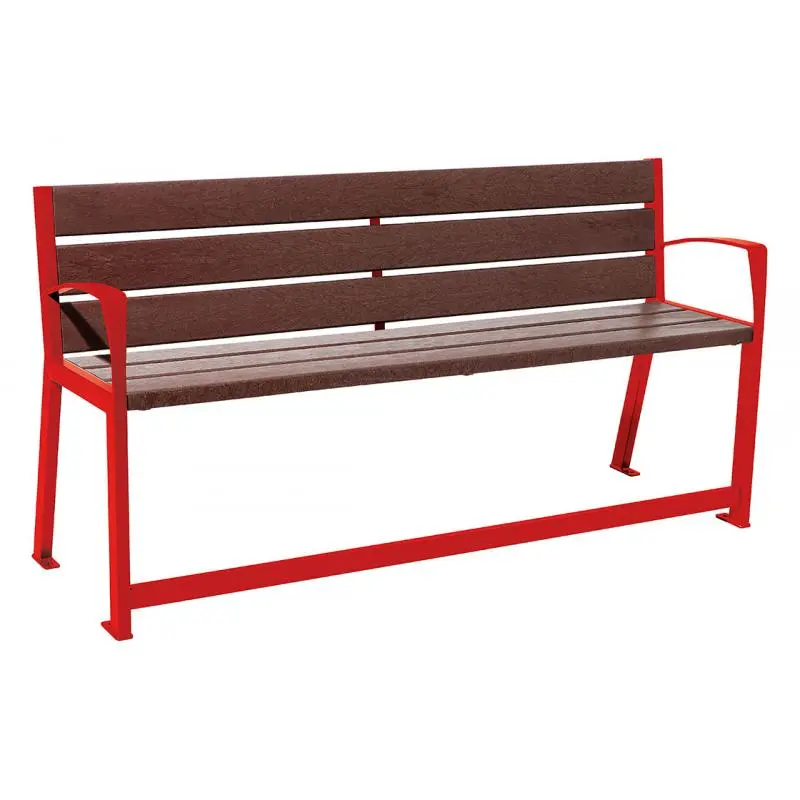 Banc plastique recyclé et acier Silaos spécial senior 1 800 mm, assise à 540 mm, accoudoirs et repose-pieds