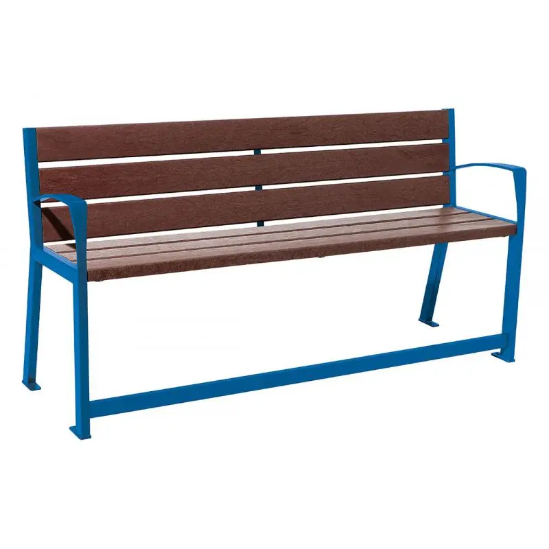 Banc plastique recyclé et acier Silaos spécial senior 1 800 mm, assise à 540 mm, accoudoirs et repose-pieds