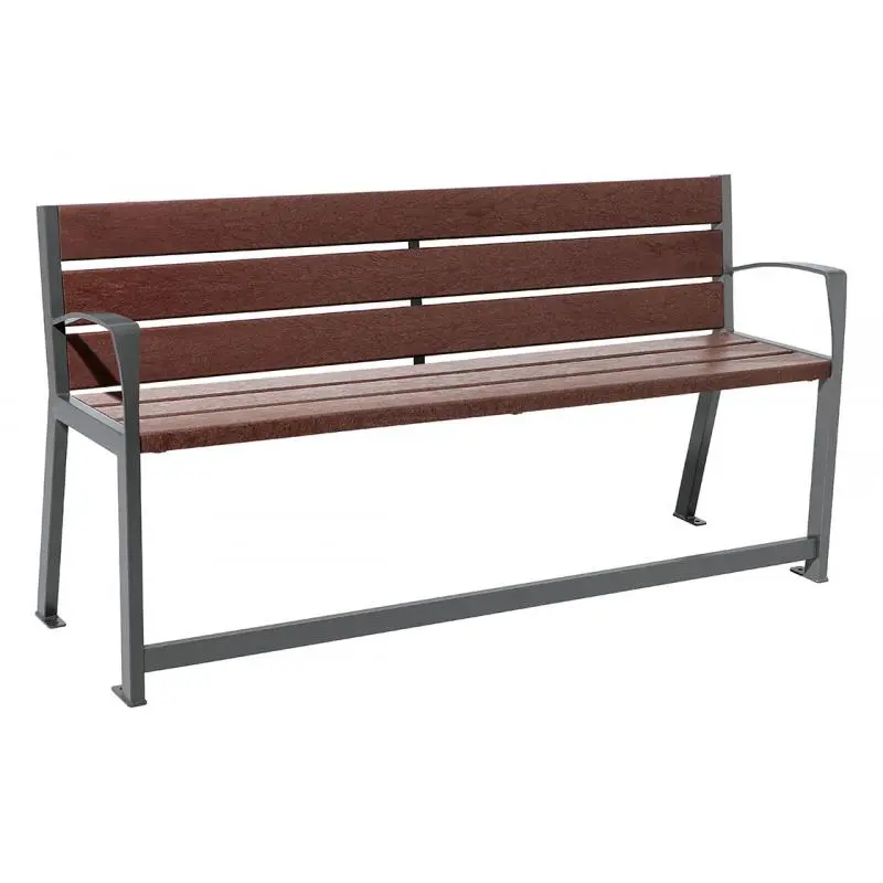 Banc plastique recyclé et acier Silaos spécial senior 1 800 mm, assise à 540 mm, accoudoirs et repose-pieds
