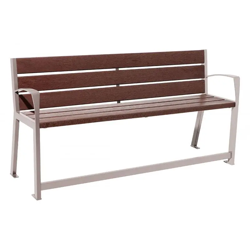 Banc plastique recyclé et acier Silaos spécial senior 1 800 mm, assise à 540 mm, accoudoirs et repose-pieds