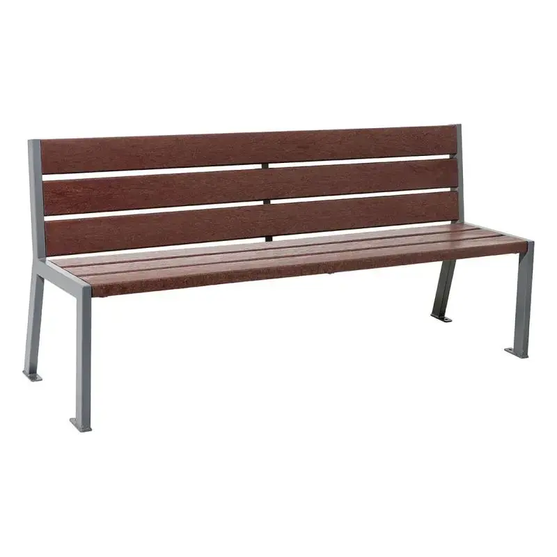 Banc plastique recyclé et acier Silaos 1 800 mm, 5 ou 6 lames marron de 40 mm, avec ou sans accoudoirs