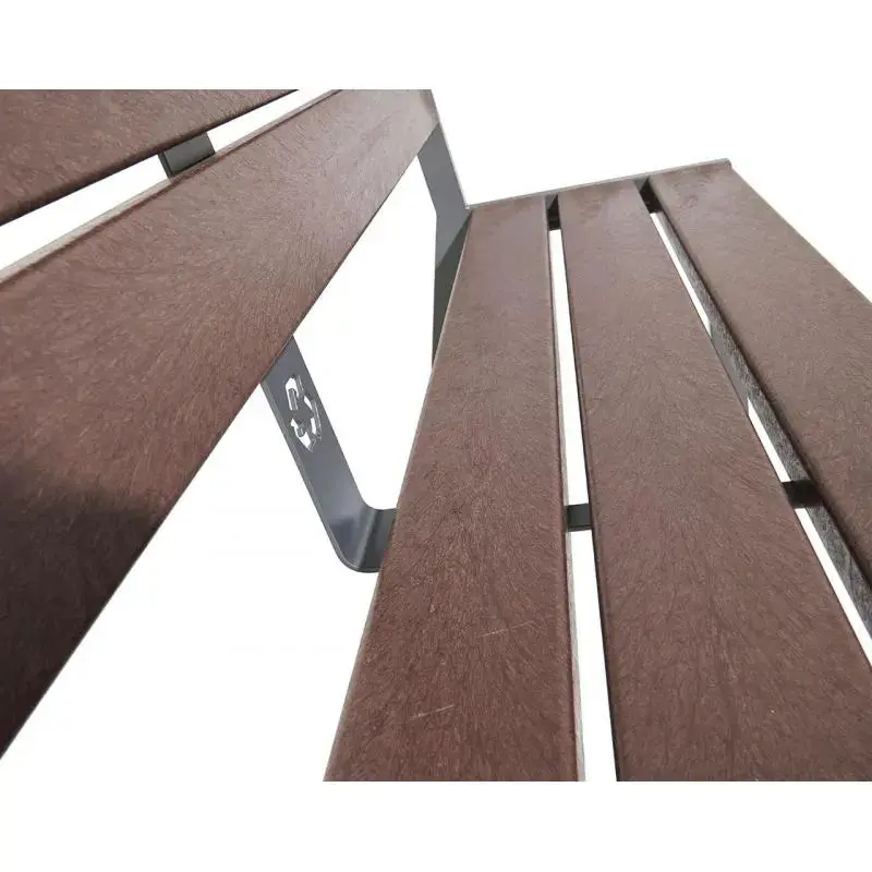Banc plastique recyclé et acier Silaos 1 800 mm, 5 ou 6 lames marron de 40 mm, avec ou sans accoudoirs