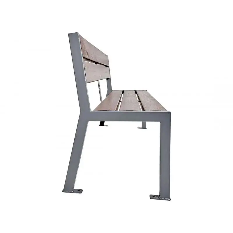 Banc plastique recyclé et acier Silaos 1 800 mm, 5 ou 6 lames marron de 40 mm, avec ou sans accoudoirs