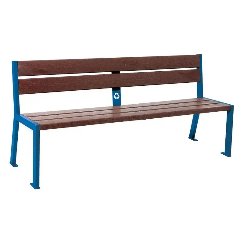 Banc plastique recyclé et acier Silaos 1 800 mm, 5 ou 6 lames marron de 40 mm, avec ou sans accoudoirs