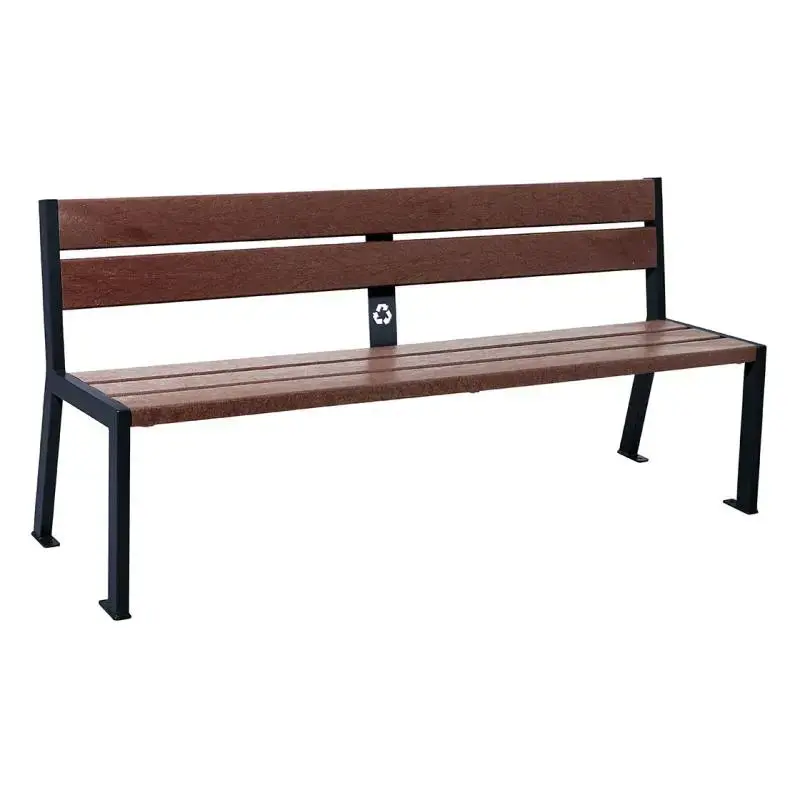 Banc plastique recyclé et acier Silaos 1 800 mm, 5 ou 6 lames marron de 40 mm, avec ou sans accoudoirs