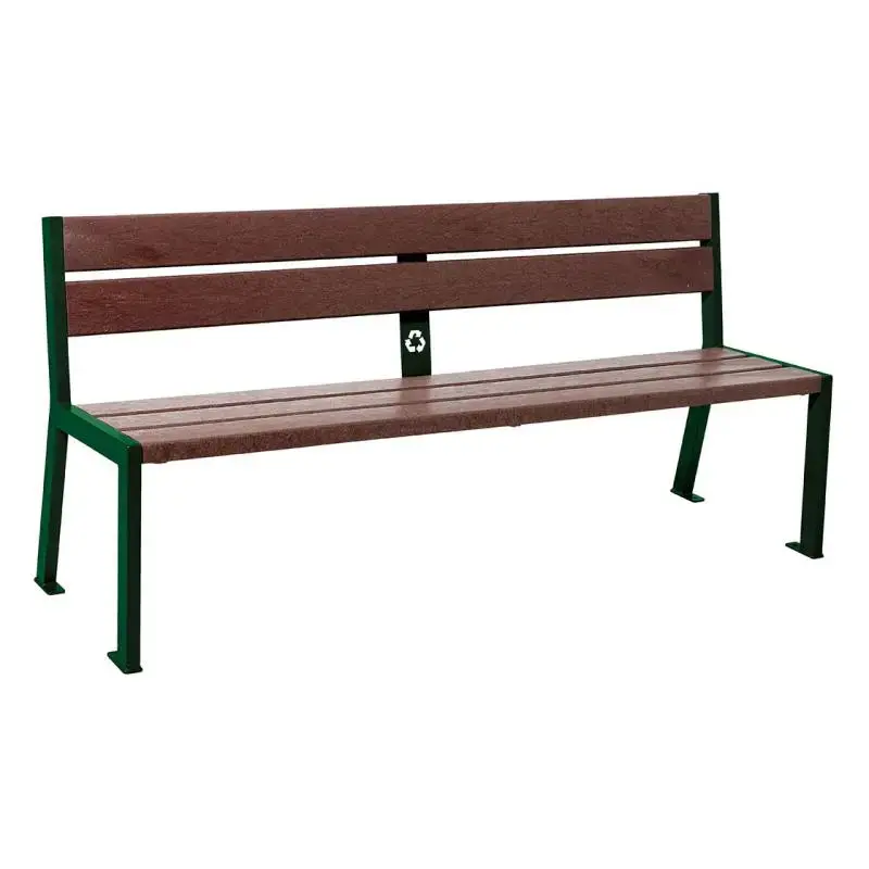 Banc plastique recyclé et acier Silaos 1 800 mm, 5 ou 6 lames marron de 40 mm, avec ou sans accoudoirs