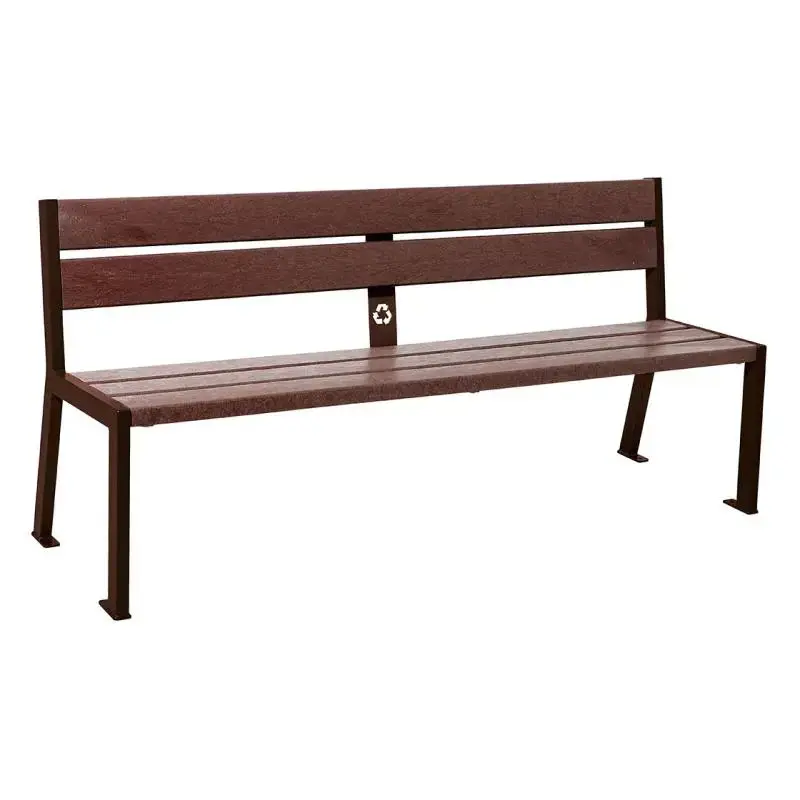 Banc plastique recyclé et acier Silaos 1 800 mm, 5 ou 6 lames marron de 40 mm, avec ou sans accoudoirs