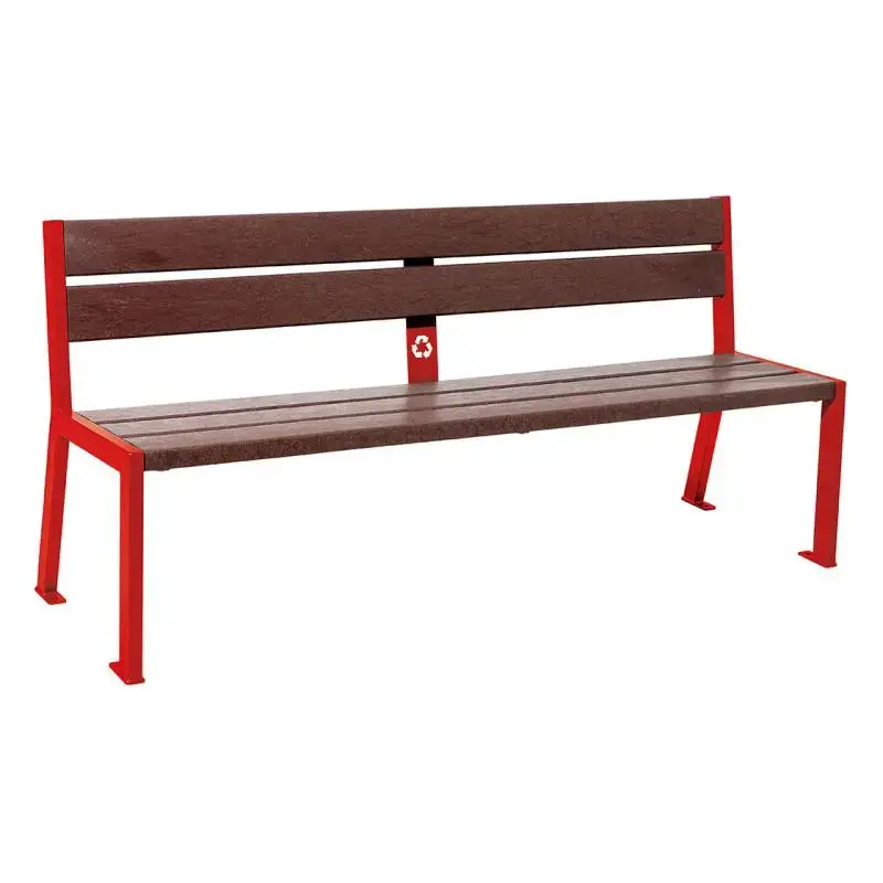 Banc plastique recyclé et acier Silaos 1 800 mm, 5 ou 6 lames marron de 40 mm, avec ou sans accoudoirs