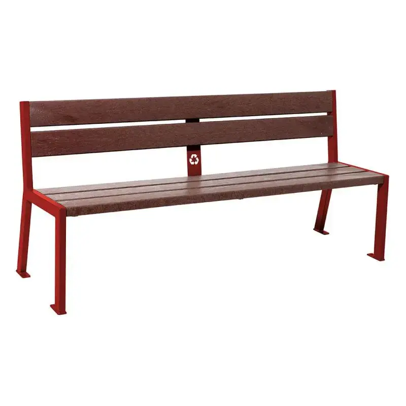 Banc plastique recyclé et acier Silaos 1 800 mm, 5 ou 6 lames marron de 40 mm, avec ou sans accoudoirs