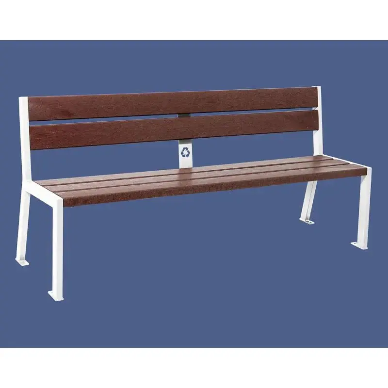 Banc plastique recyclé et acier Silaos 1 800 mm, 5 ou 6 lames marron de 40 mm, avec ou sans accoudoirs